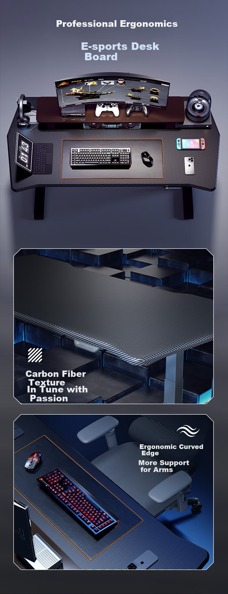 Loctek Black Knight MAX Gaming Desk, Electric Height Adjustable Computer Desk, Standing Desk, 1.4m, Rubberwood 13