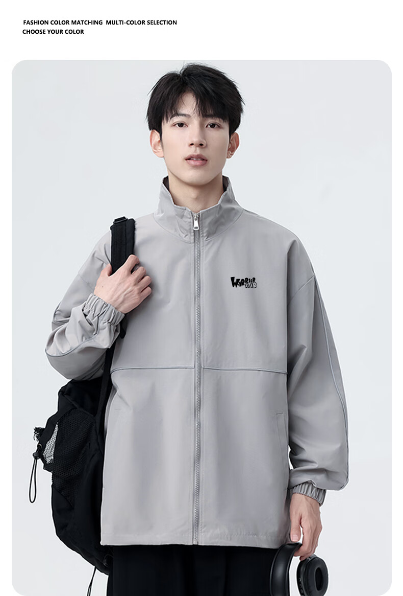 Huili Men's Jacket, Autumn Casual Reflective Striped Jacket, Trendy Versatile Windproof Coat, Men's Outerwear, Silver Gray, XL 16