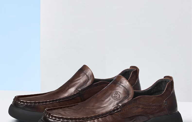 CAMEL Brand Men's Leather Shoes, Soft-Soled Business Cowhide Slip-On Dad Shoes, P15A155004, Black, Size 41 11