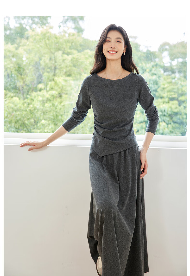 Fansiman Korean Style Premium Commuter Suit Dress for Women Autumn New Top and Skirt Set Deep Floral Gray L 5