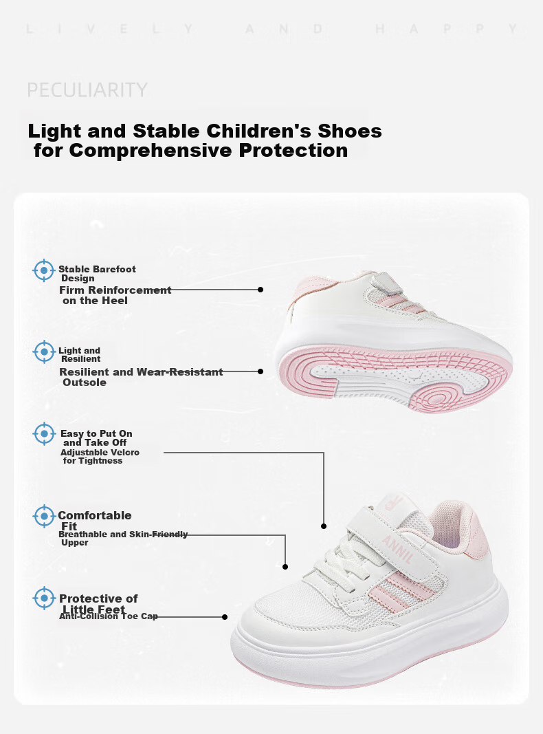 ANNIL Girls' White Sneakers, New Spring Style, Breathable Mesh Upper, Children's Casual Skateboard Shoes, 4211 White, Size 27 2