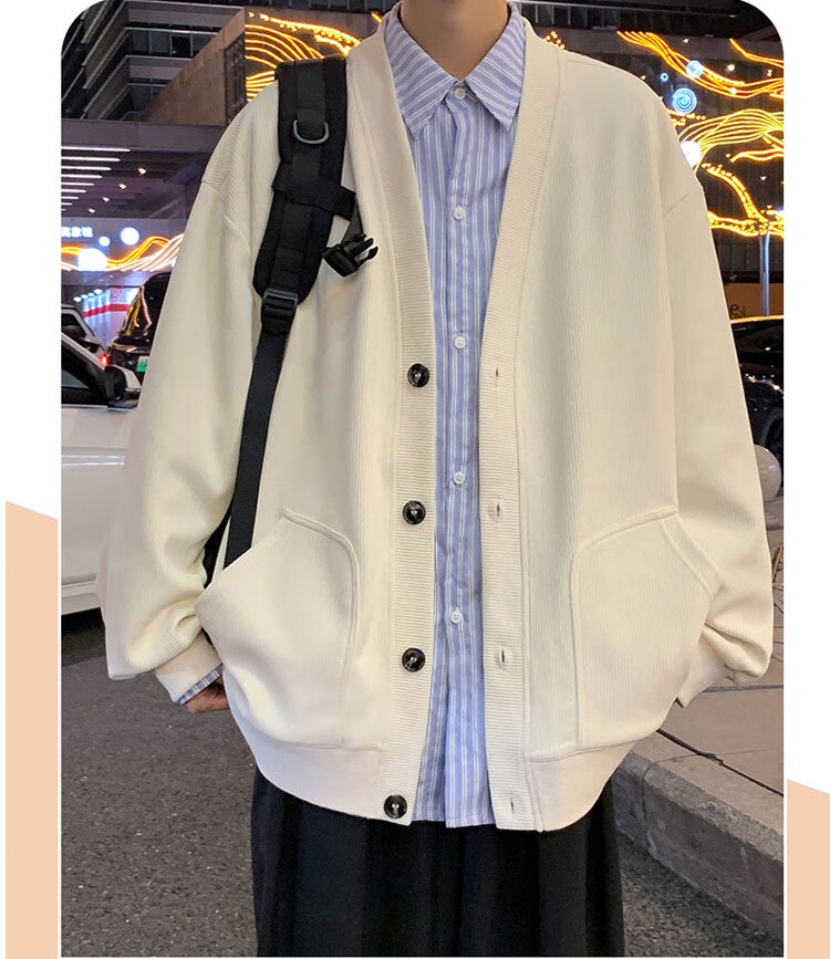 CHUTAN Men's Sweater Cardigan V-Neck Autumn Winter Pullover Casual Japanese Style Long Sleeve Sweater, Black, 2XL 2