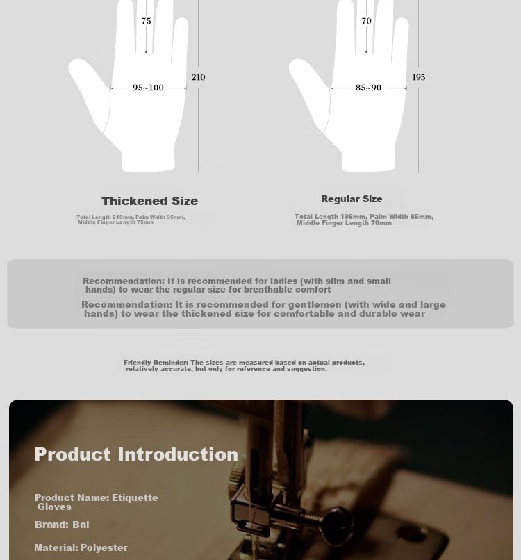 BAIGE White Gloves, Etiquette Gloves, Protective Work Gloves, Cotton Sweat Cloth, Jewelry And Antiques Inspection, Performance Driving Gloves 5
