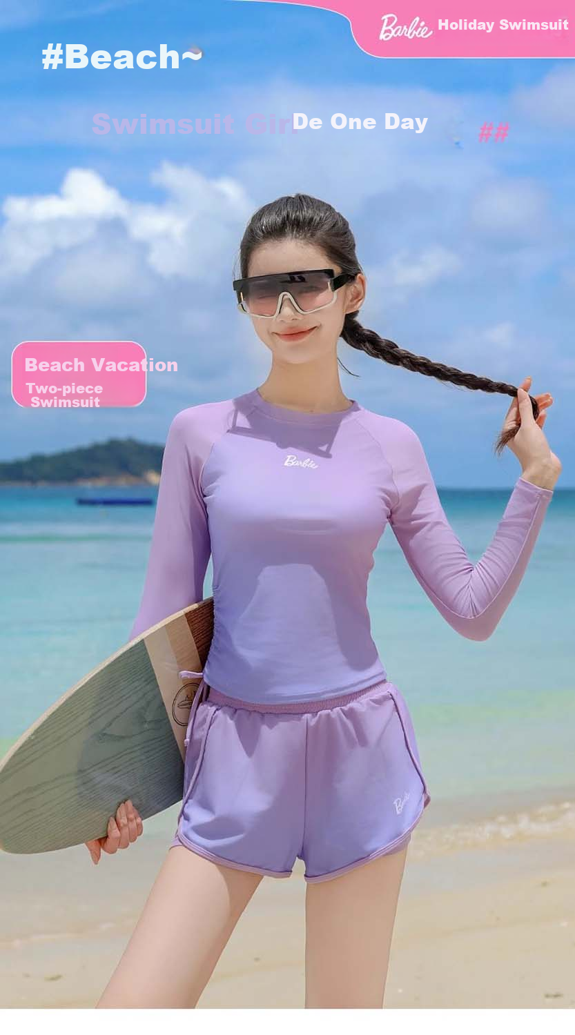 Barbie Swimsuit Set for Women, Hot Spring Outfit, Plus Size Slimming Swimwear, Elegant Conservative Two-Piece Vacation Swimwear 1