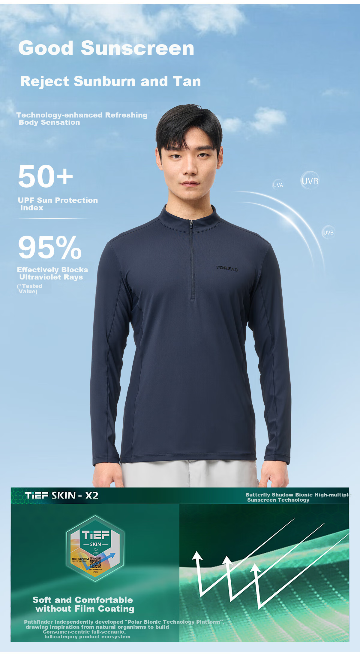 TOREAD Long-Sleeve T-Shirt, Spring And Summer Outdoor Sports Men's Functional Top, Breathable Thin Undershirt, TAJJCN81810 4
