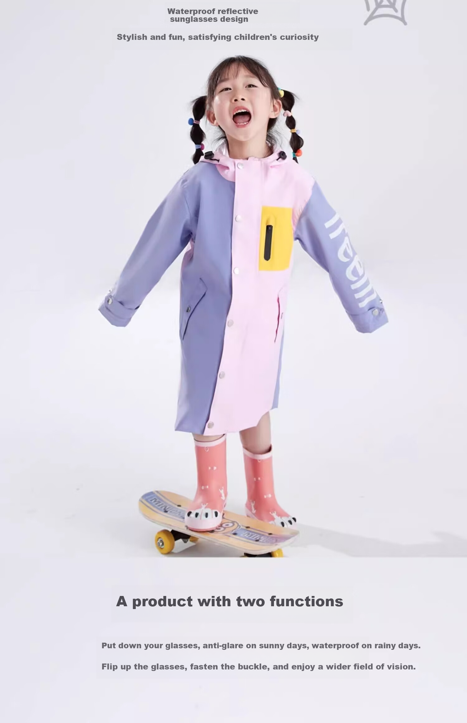 Qinfeimanyuyi Children's Long Raincoat, Full Body Waterproof, for Boys And Girls, Students, Sun And Rain Dual-Use, Extended Foot Coverage, Illusion Purple & Peach Pink, 2XL, Heavy Rain Protection, Essential for School Opening, Ages 6-12 8