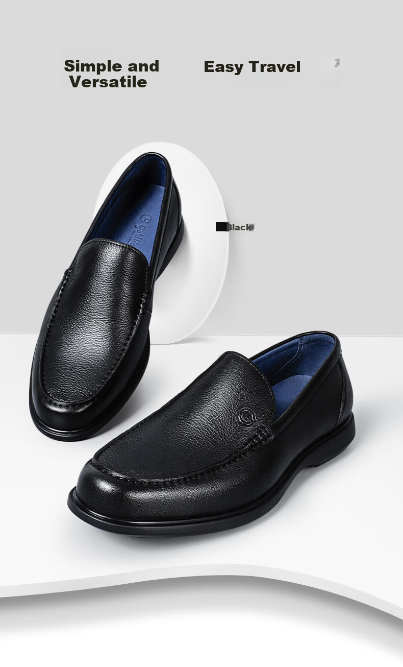 Goldlion Men's First Layer Cowhide Massage Sole Slip-On Leather Shoes Black-99R1 Size 40 8