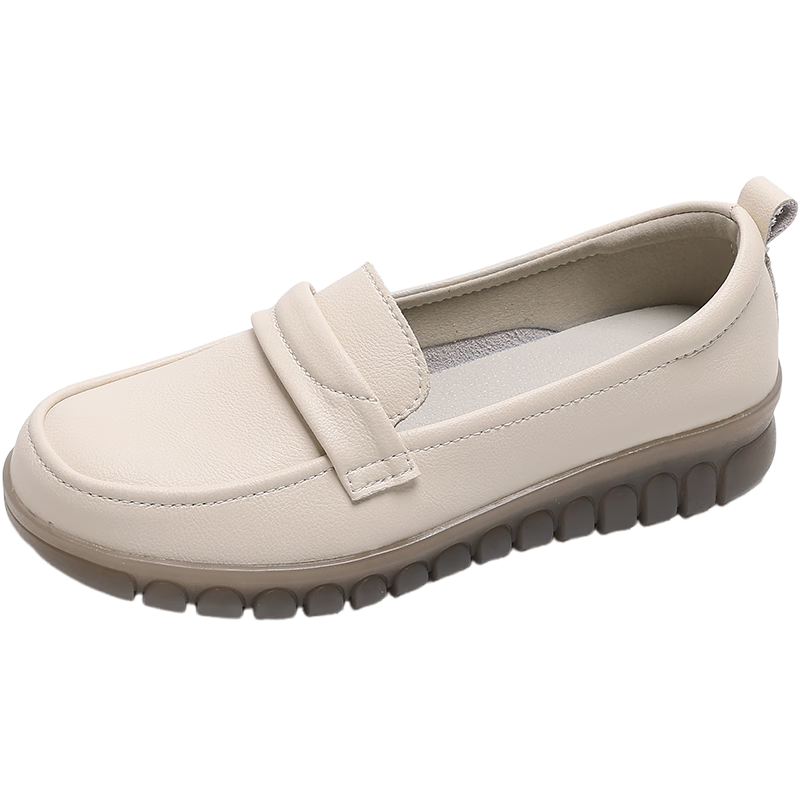 Mulinsen Women's Casual Slip-On Nurse Shoes Comfortable Low-Cut Mom Shoes Beige Size 38