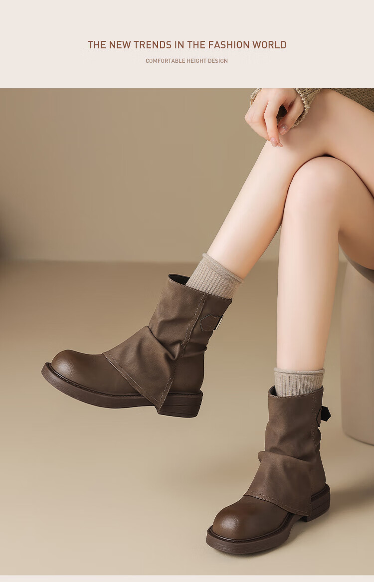 ZHR Women's Martin Boots 2025 New Retro Slimming Short Boots Height Increasing British Style Snow Boots KN191 Brown Size 37 6