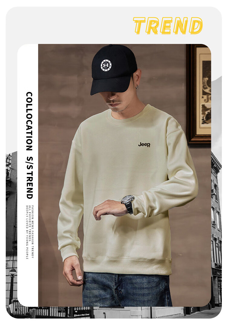JEEP Men's Sweatshirt, New Spring And Autumn 2026 Style, Trendy Round Neck, Loose Long-Sleeve Casual Sportswear Top for Men, Fashionable 2
