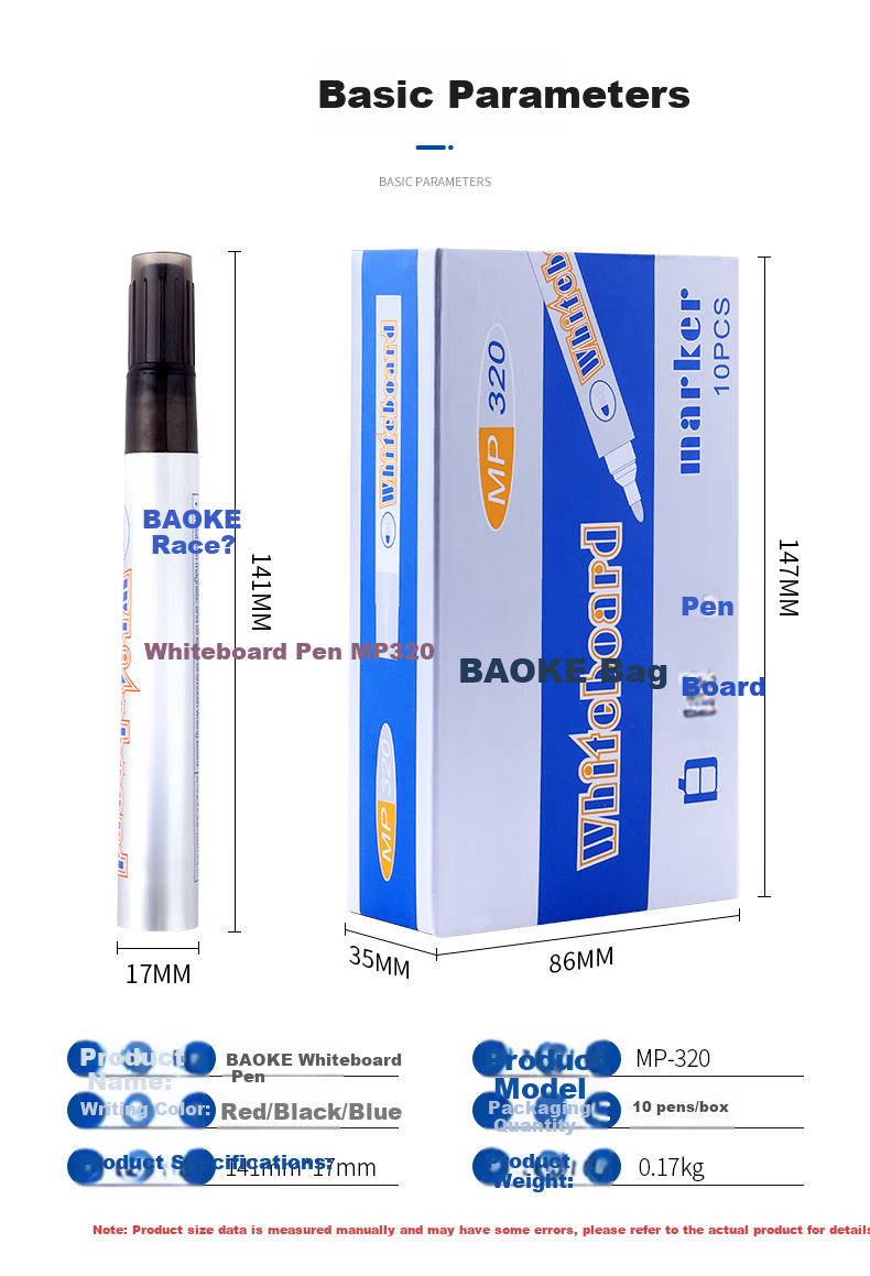 BAOKE MP320 Office Meeting Teaching Whiteboard Marker, Erasable And Easy to Erase, Red, 10 Pieces/box 7