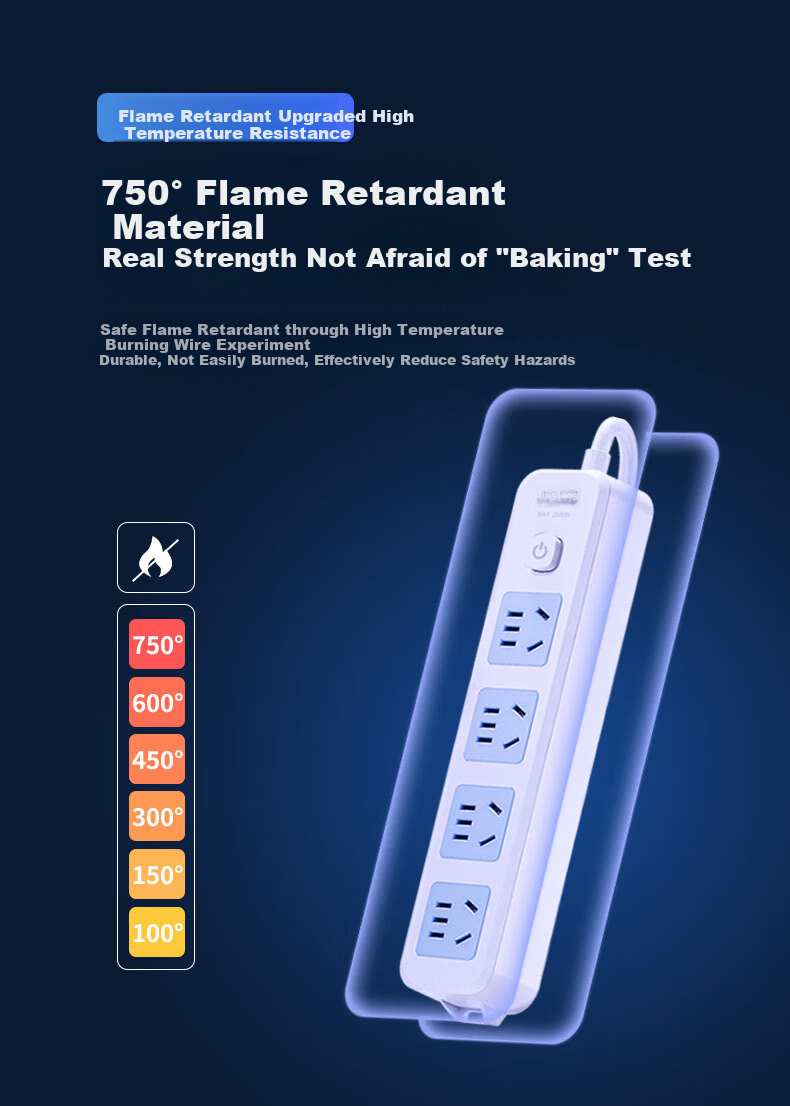 Kyfen Power Strip/Extension Cord/Surge Protector/Power Board/Outlet Strip for Home, Office And Dormitory Use, 3C Certified, Four Outlets with Five Holes, 3 Meters Long 3