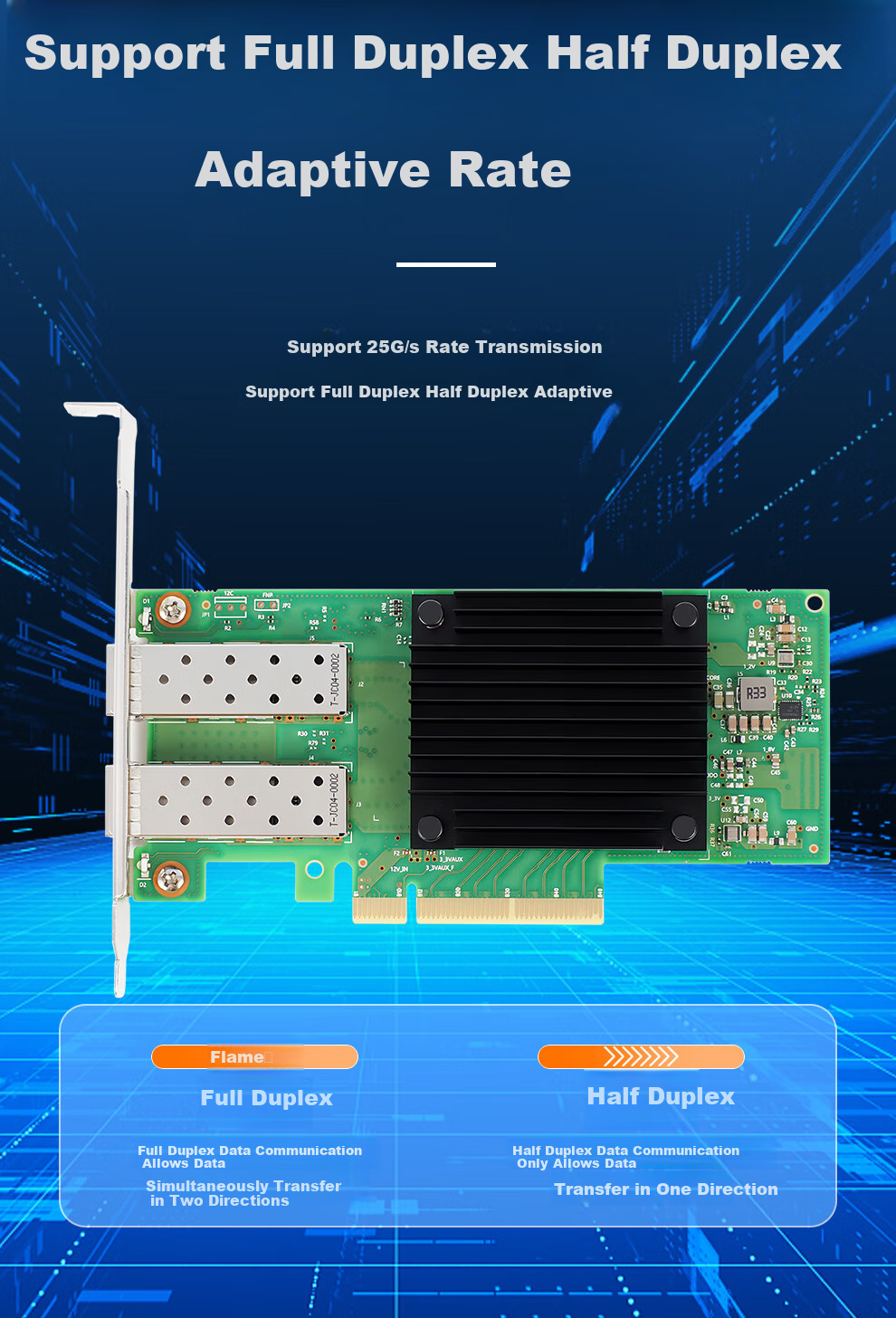 FLYBISH PCIe X8 25G Dual-Port Fiber Optic Mellanox ConnectX-5 Chip 25G Dual-Port Network Card Compatible with MCX512A-ACAT Supports RDMA Server Network Card 6