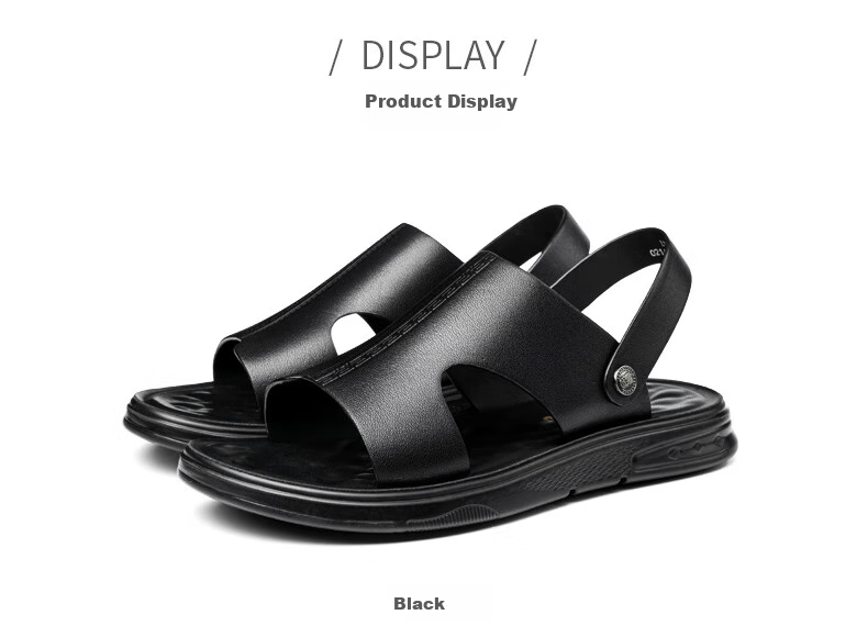 LAORENTOU Men's Summer Leather Breathable Beach Sandals Dual-use Casual Slippers LT11110 Black Size 39 13