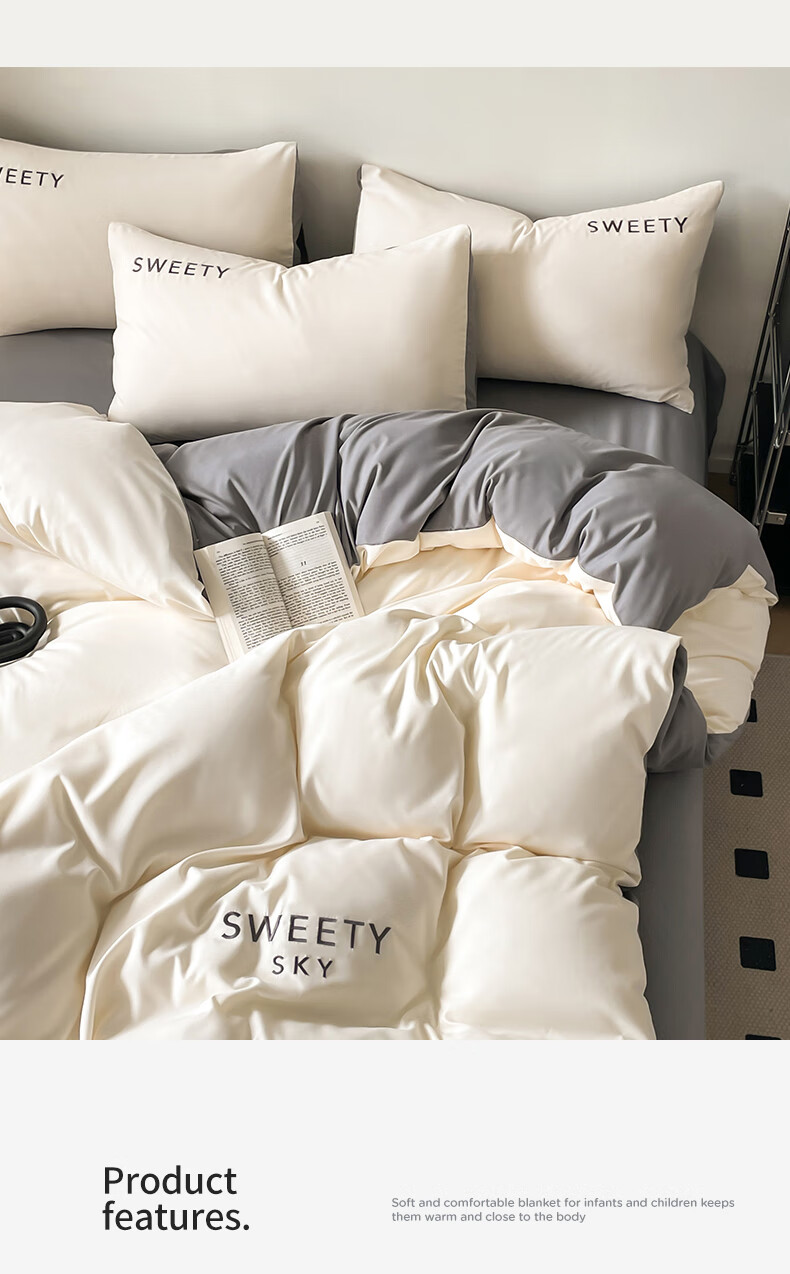 AVIVI Class A Washed Cotton Embroidered Duvet Cover Single Dormitory Single Bed Quilt Cover 150x200 Clear Sky White 2