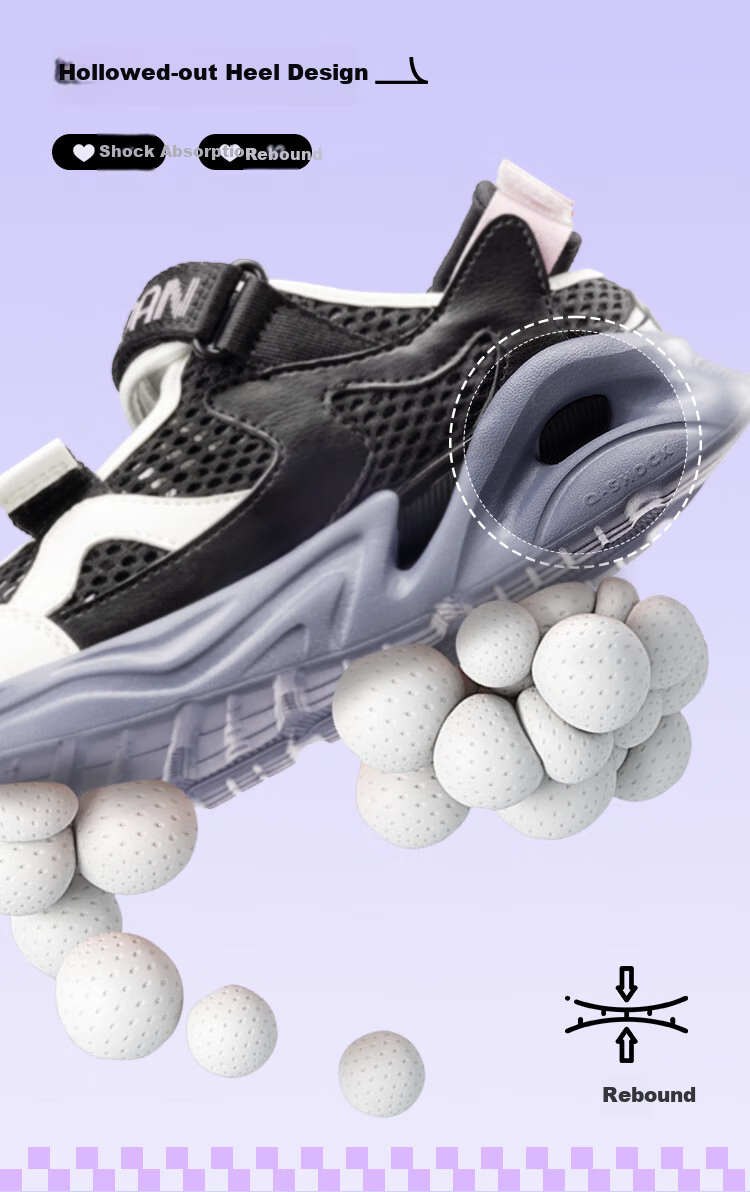 QIAODAN Girls' Running Shoes, Big Kids Summer Sandals, Children's Breathable Mesh Sports Shoes, Black/ice Purple, Size 37 5