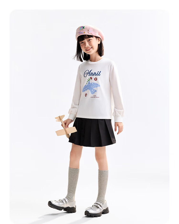 Annil [100% Cotton Quick-Dry T-Shirt] Girls' Round Neck Long-Sleeve T-Shirt, 2025 Autumn New Sports Base Layer 9