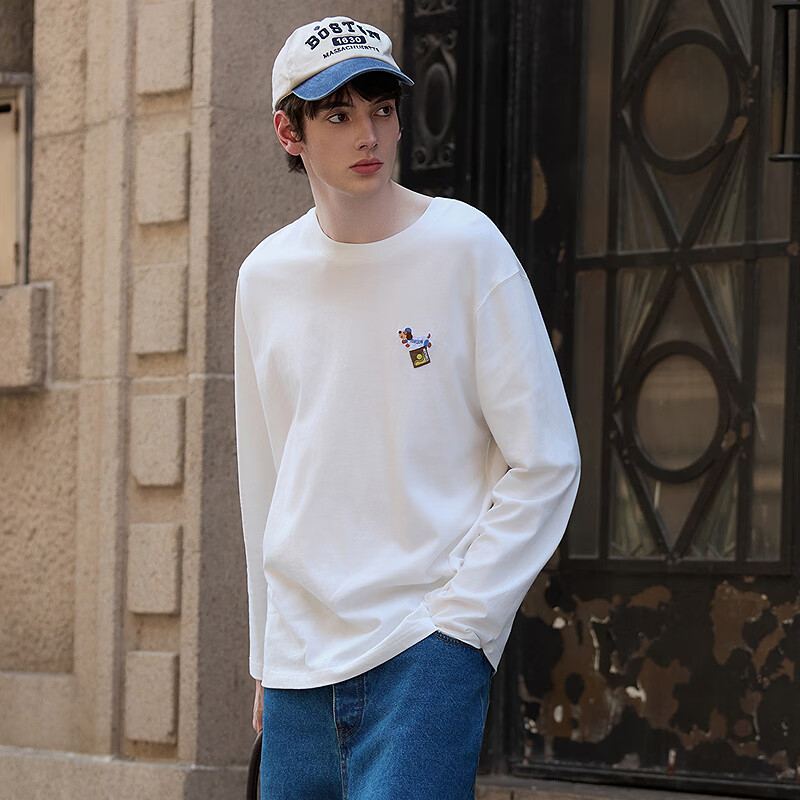 TonLion Spring And Autumn 2026 New Long-Sleeve T-Shirt for Men, Loose-Fitting Sausage Pattern Round Neck Top, Inner Layer Solid Color Undershirt
