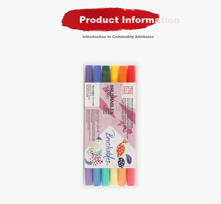 KURETAKE Japanese Imported Dual-Color Brush Pen Set, Soft Tip, Waterproof, Watercolor, Journaling, Painting, 6 Light Colors MS-7700/6VPA Watercolor Pens 6