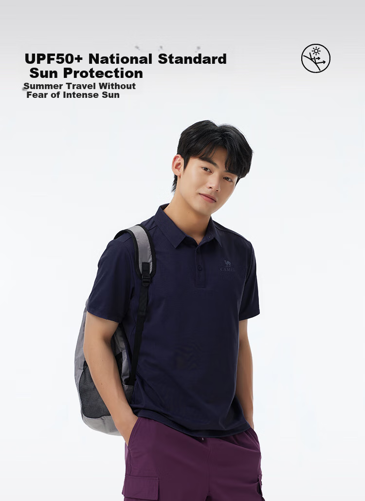 CAMEL Outdoor Polo Shirt Quick-Dry Running Men's Spring And Summer Breathable Cool-Feeling Loose-Fit Collared Short-Sleeve Top 5012J S 1