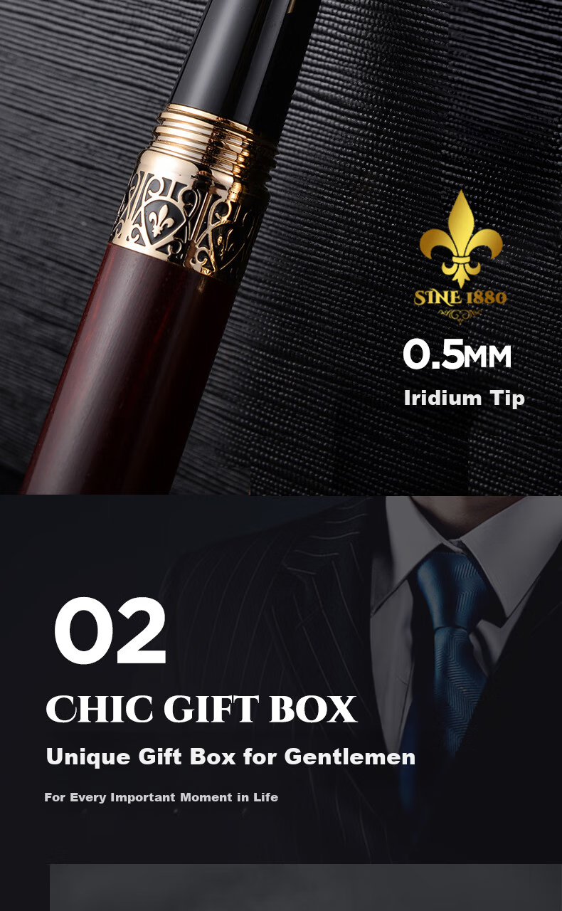 MONTAGUT [Mid-Autumn Festival Gift] High-End Fountain Pen Gift Box, Leather Zipper Pen Case, Spiral Pen Cap, Vintage Set, Zun Chong Series, Kitanmu Series, 0.5mm 3