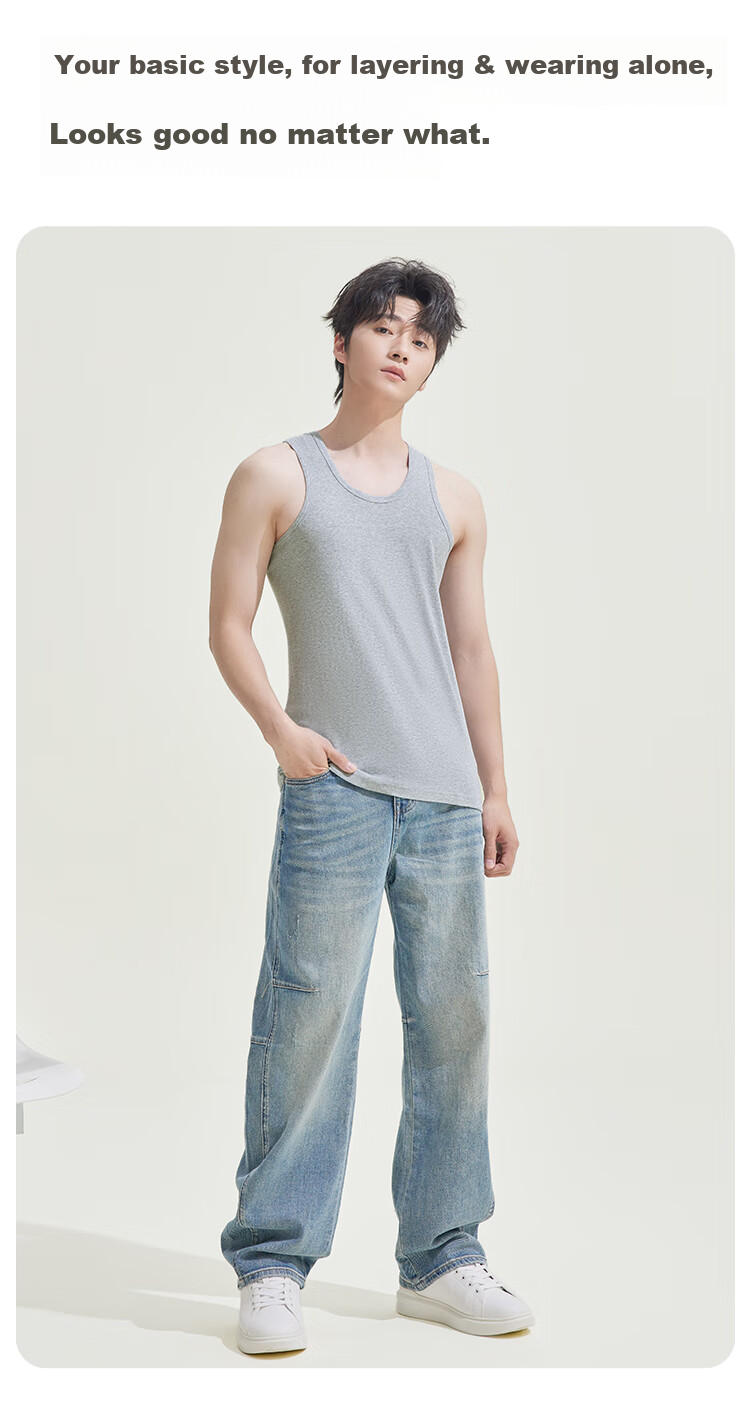 Hodohome Men's Pure Cotton Sleeveless Tank Top Undershirt for All Seasons, Basic Undershirt for Men, Black, XL, 175/100 5