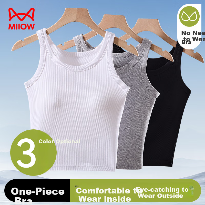 MiiOW Women's Racerback Camisole with Built-In Bra Pads, Short T-Shirt Undershirt for Layering, 2026 Black M