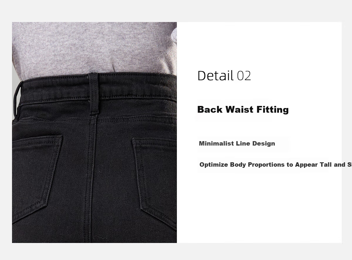 PinCai Women's Cropped Jeans, Petite Size, Solid Color, Slim Fit, High-Waisted, Stretchy, Side Slit, Straight-Leg Casual Pants P12KN1978 14