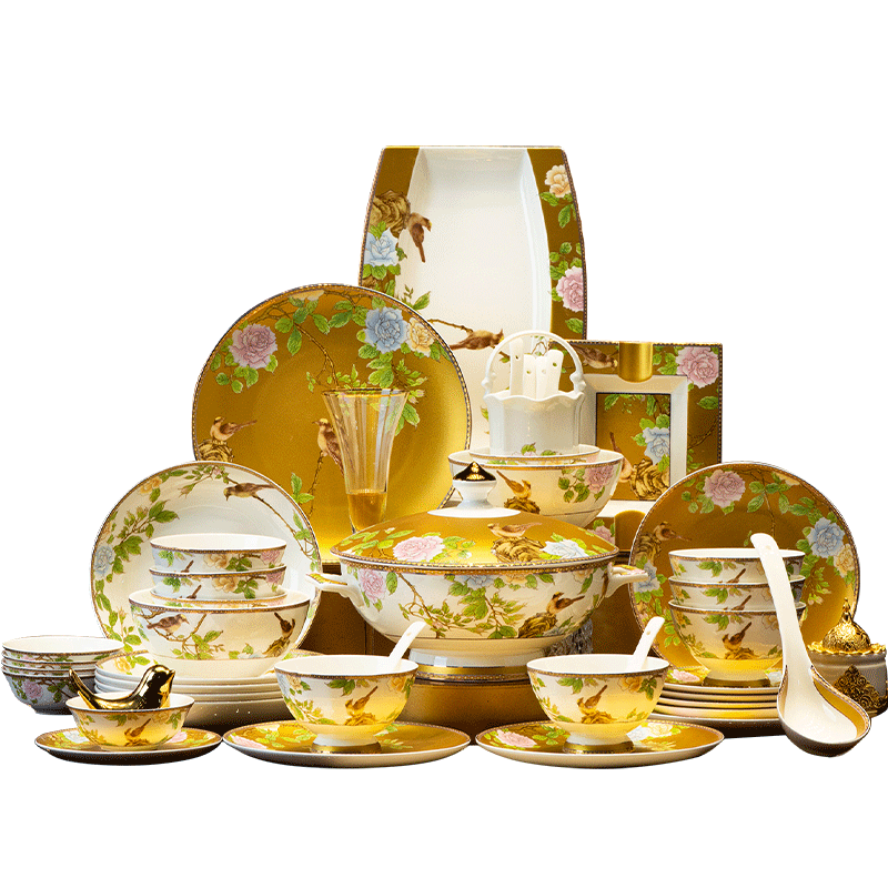 JD Original Bowl And Plate Tableware Set, Housewarming Porcelain Dish Set for Home Use, Bone China [Gift Box], Bifeng Shuangfei, 60 Pieces