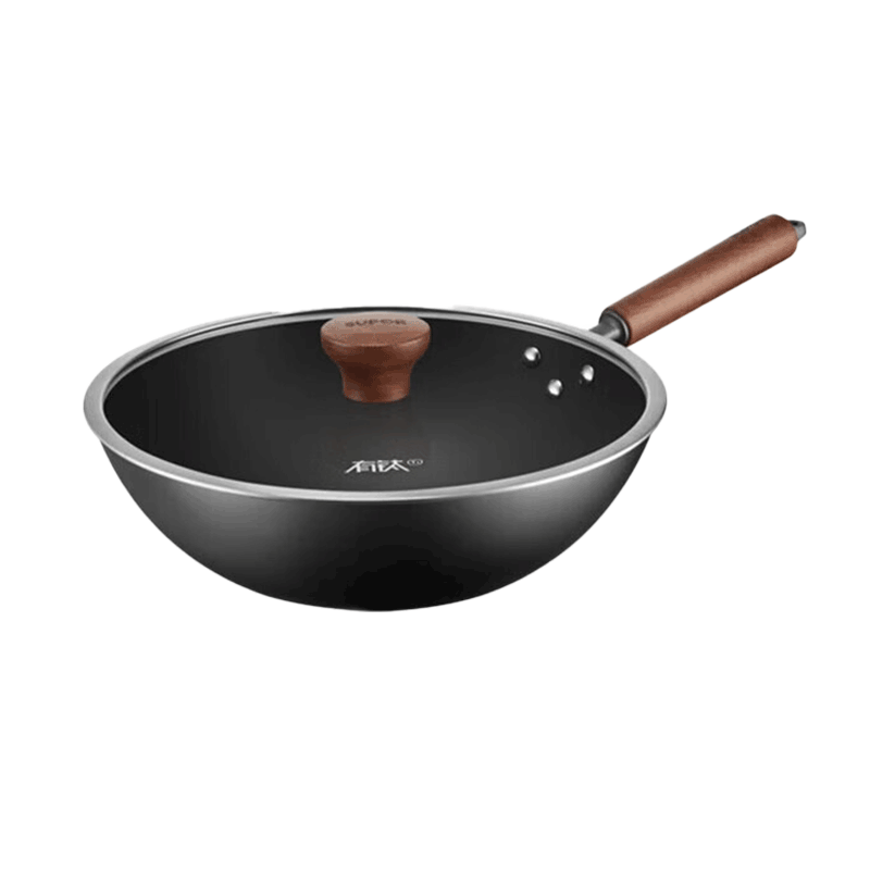 SUPOR Cast Iron Wok with Titanium, Non-Coated Stir-Fry Pan, Non-Stick, Compatible with Gas And Induction Cooktops, EC32AYT01