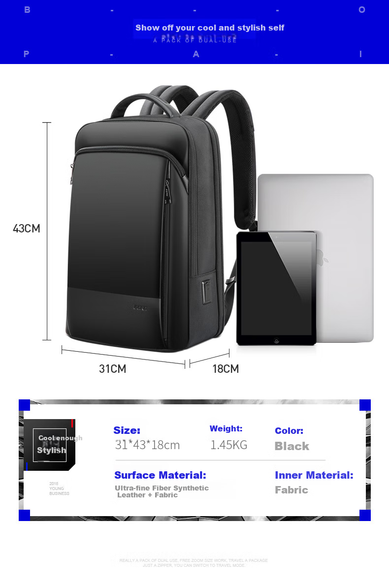 Bopai Business Backpack for Men, 16-Inch Laptop Bag, Travel Backpack, College Student Bookbag, Gift for Me 6