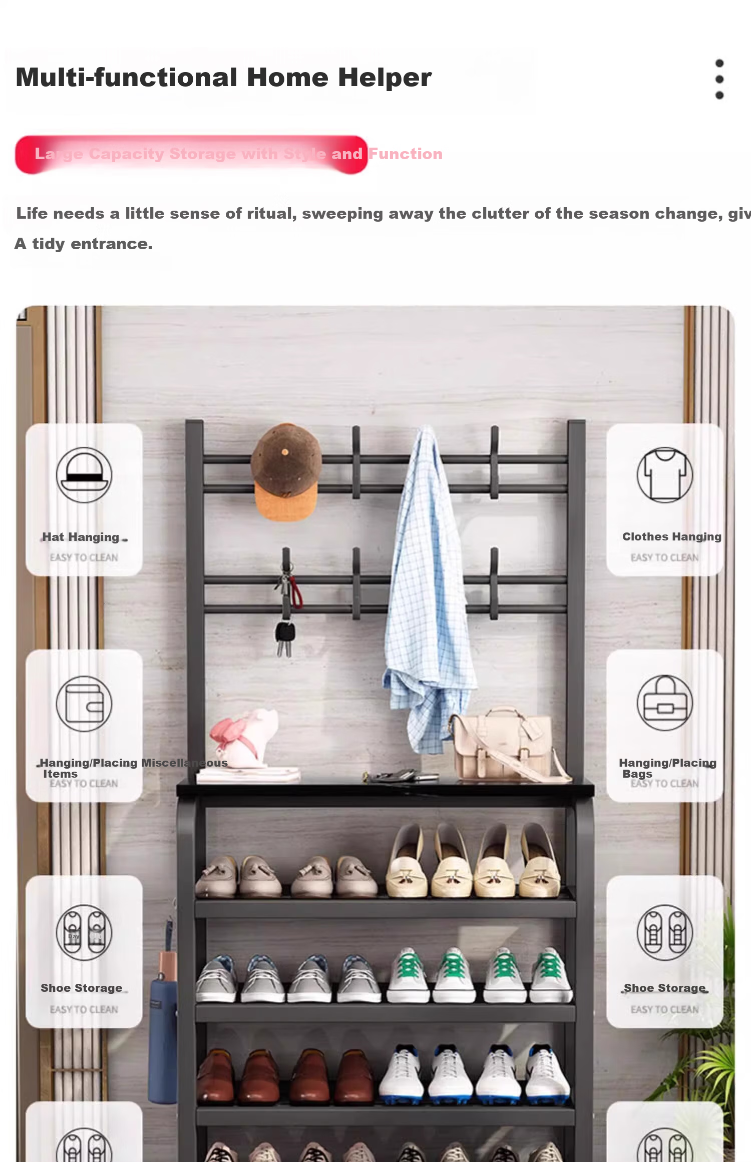 Milin Shoe Rack And Coat Stand Combo with Hooks, Multi-Layer Storage Shoe Cabinet for Entryway And Living Room, 80cm White 8