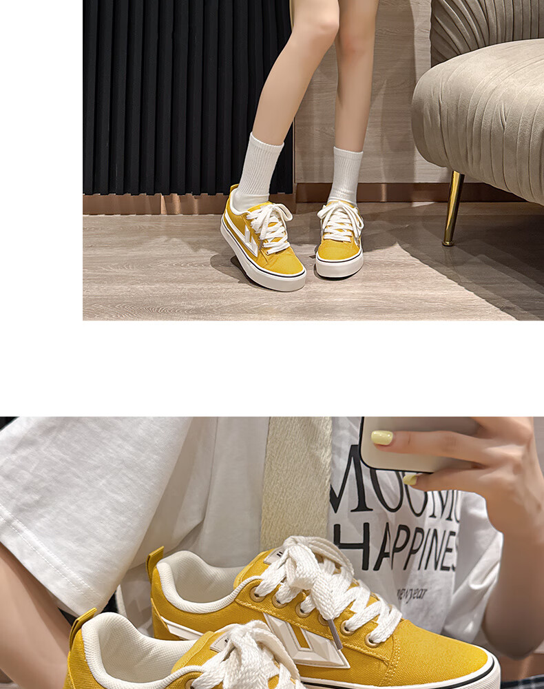 Huili Official Women's Canvas Shoes, 2026 Summer Retro Casual Sneakers, Lightweight White Shoes for Women, Beige Deep Blue, Size 36 14