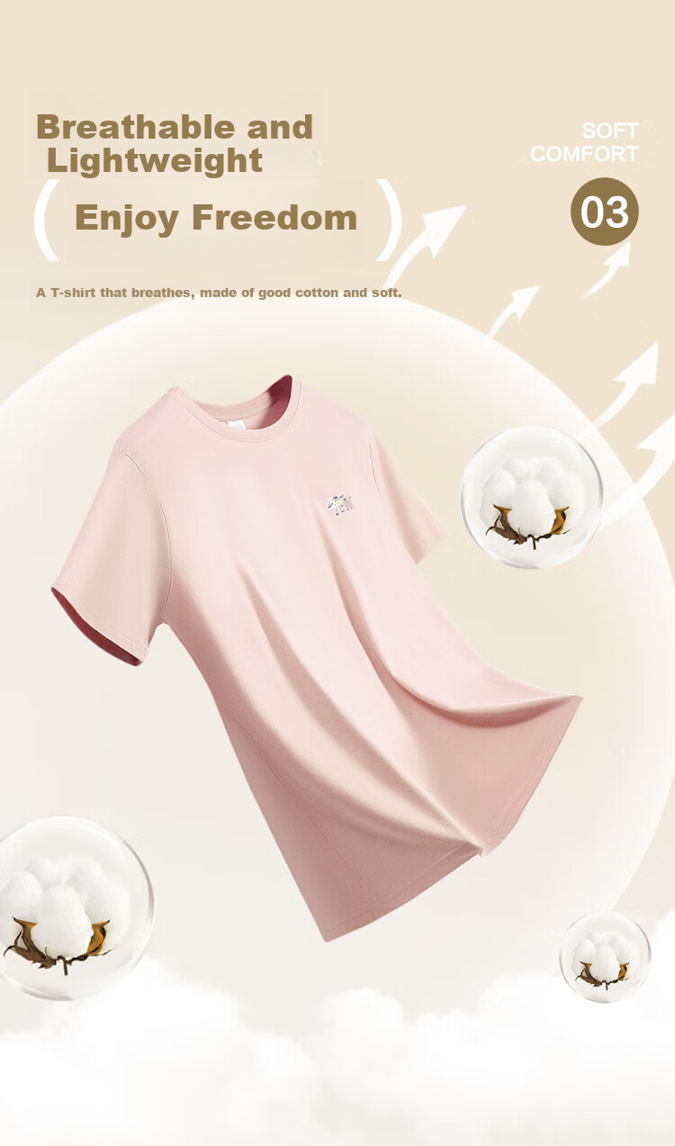 Hodo Women's Short-Sleeve T-Shirt, Pure Cotton Round Neck, Macaron Color Series, Fresh Base Shirt, Light Heather Gray, Size 170 3