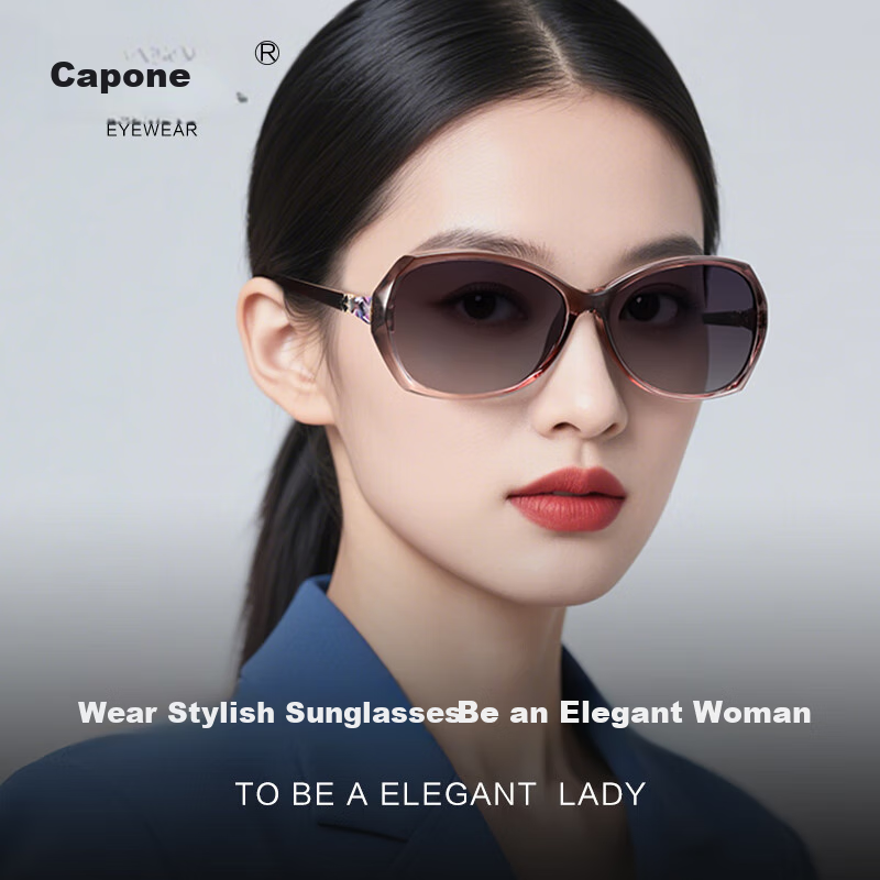 Kaponi Polarized Sunglasses for Women, Retro Large Frame Slimming Fashionable Elegant Sunglasses, Driving Sun Protection UV-Resistant Glasses