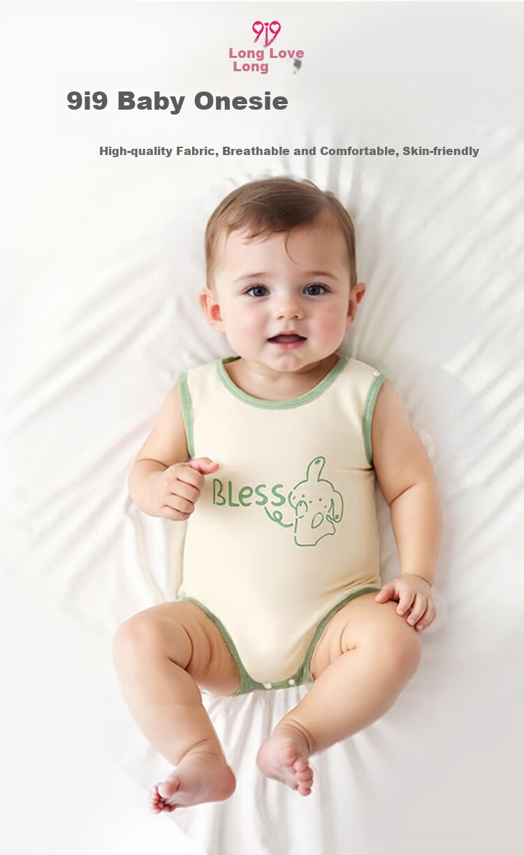 9I9 Baby Romper, Class A Thin Cool Breathable Sleeveless Bodysuit, Newborn Full-Button Jumpsuit, Bear Pattern, Pink, 80cm 1