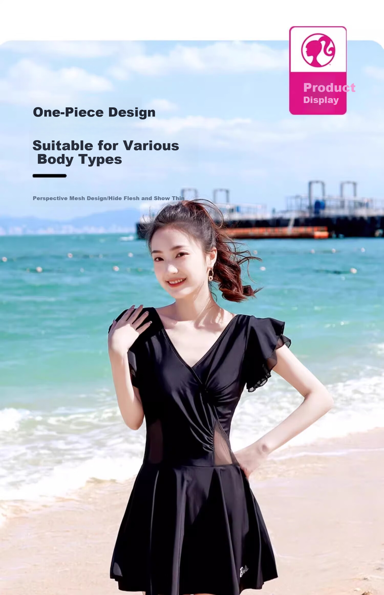 Barbie One-Piece Swimsuit for Women, Black Classic Skirted Fairy Style, Plus Size Swimwear for Girls And Curvy Women, Suitable for Beach Vacation And Hot Springs 4