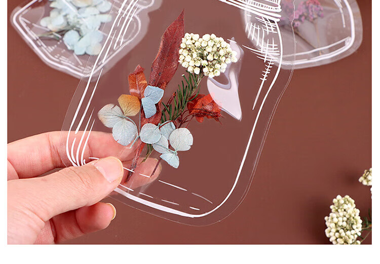E-Mugu Transparent Dried Flower Bookmarks 20 Sheets Birthday Gift DIY Craft Kit Specimens PVC Laminated Plant Leaves Pressed Petals Glass Wood Frame Tools Hand-Painted 13