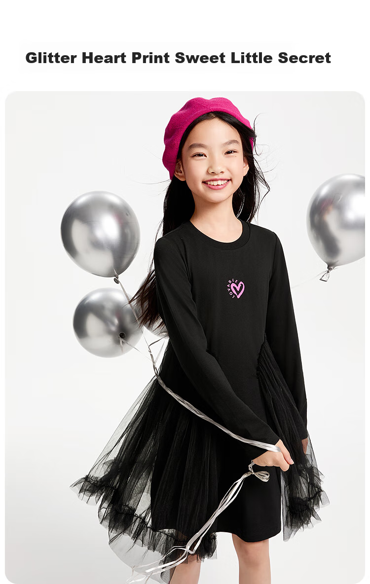 Annil Girls' Long-Sleeve Dress, Spring 2025 New Style, Black, Size 150 3