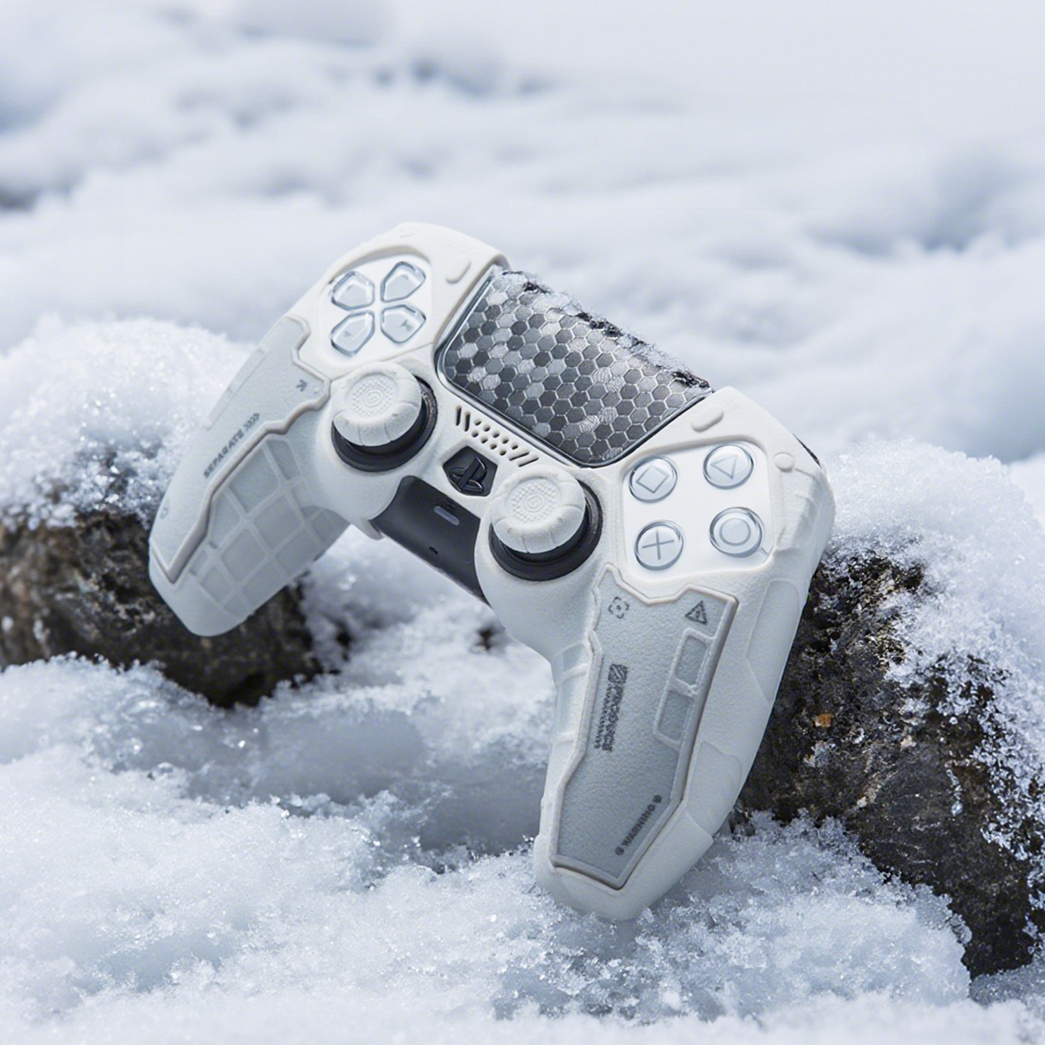 Jixiang PS5 Controller Case White Tactical Vanguard Silicone Cover with Joystick Caps Anti-Slip Sweat-Absorbing Protective Monster Hunter Wilderness Game Controller Sleeve