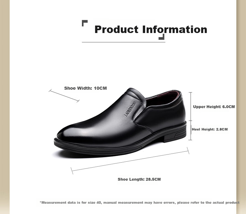 LAORENTOU Men's New Leather Shoes, Top-Grain Cowhide, Breathable, Non-Slip, Slip-On, Middle-Aged Business Casual Leather Shoes, LA223 Black 42 1
