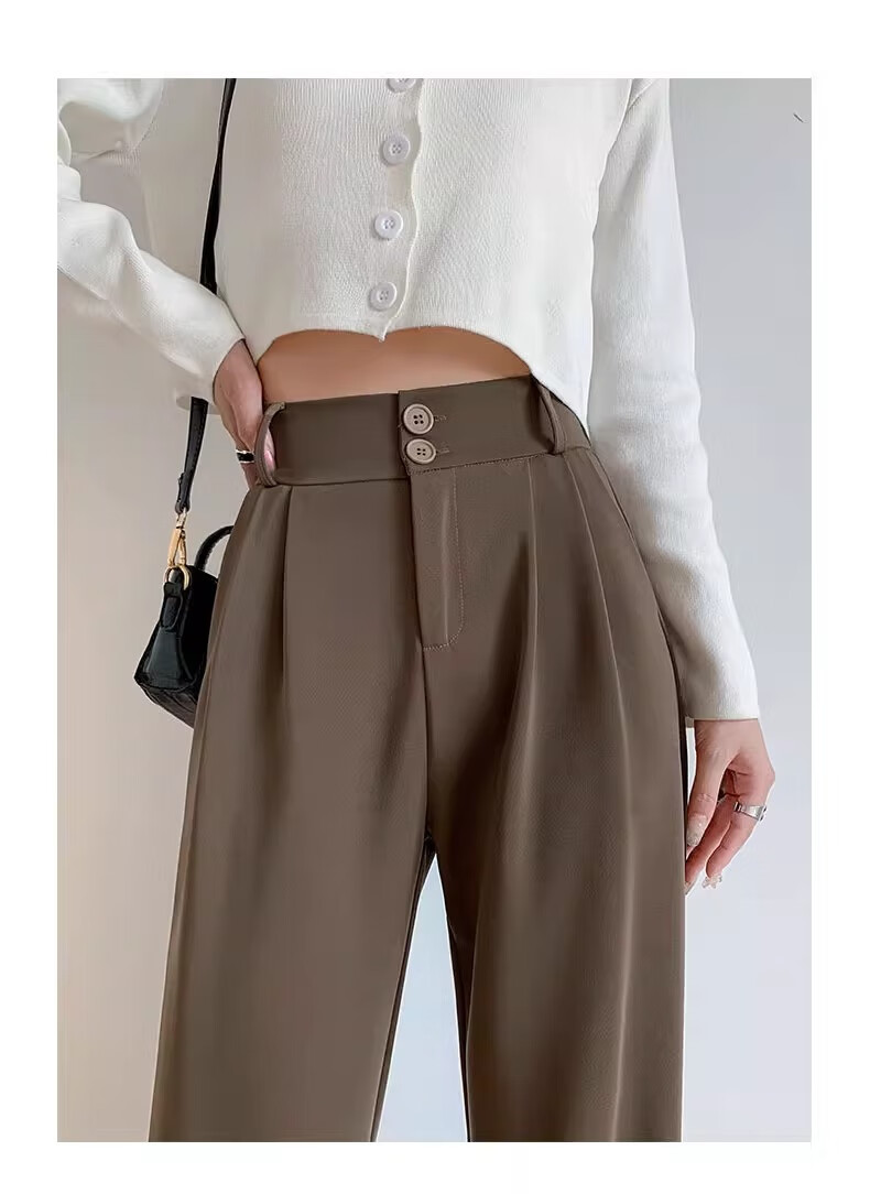 LangSha Black Women's Suit Pants, 2025 New Style, Office Commute, High-End Feel, Straight-Leg Slimming Thin High-Waist Wide-Leg Trousers 23
