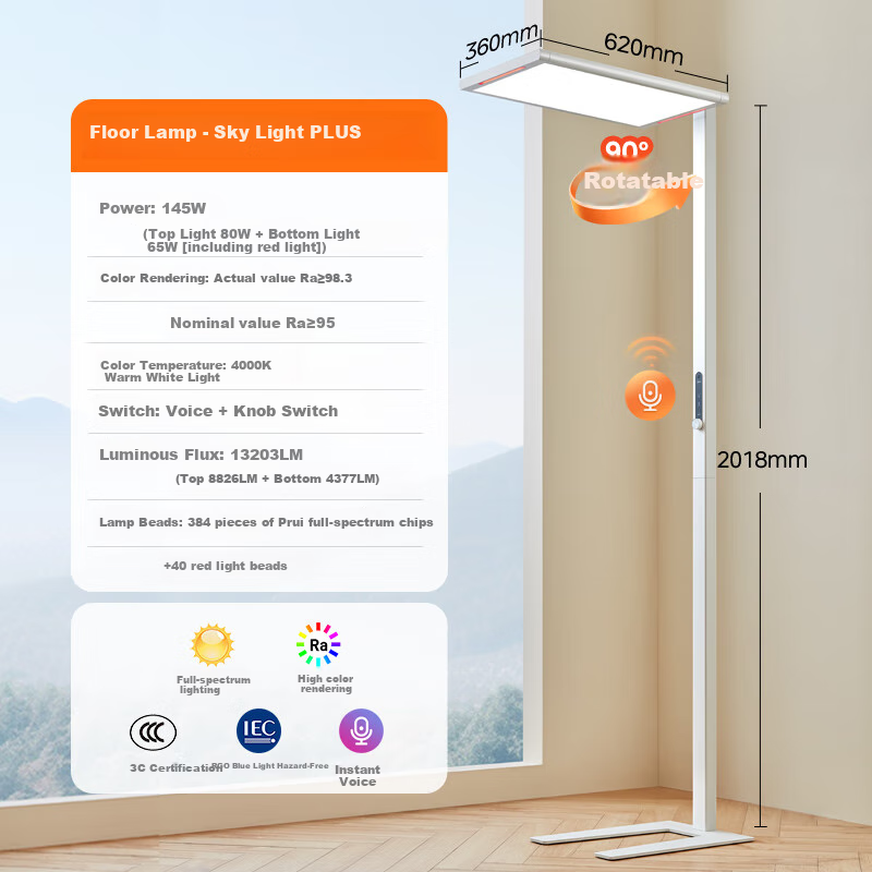 Midea Plus Floor Lamp, Eye-Protecting Standing Lamp for Children's Reading And Study, Voice-Controlled Smart Light Sensor, Large Street Lamp
