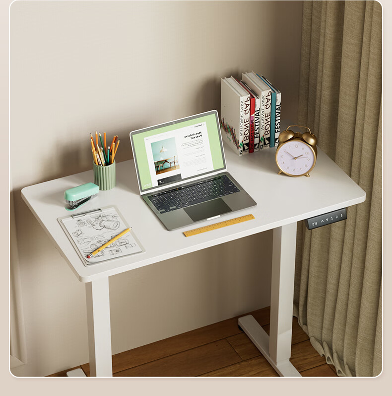 JOYSEEKER Skin-Feel Electric Height Adjustable Desk Small Space Mobile Office Desk Study Table 80x50cm Compact Size Table 10