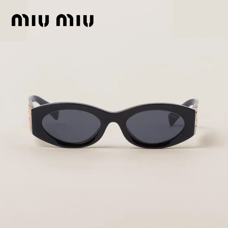 Очки MiuMiu 11WS 1AB5S0, унисекс, черная металлическая оправа с логотипом, овальные линзы, защита от УФ-лучей, для повседневного использования