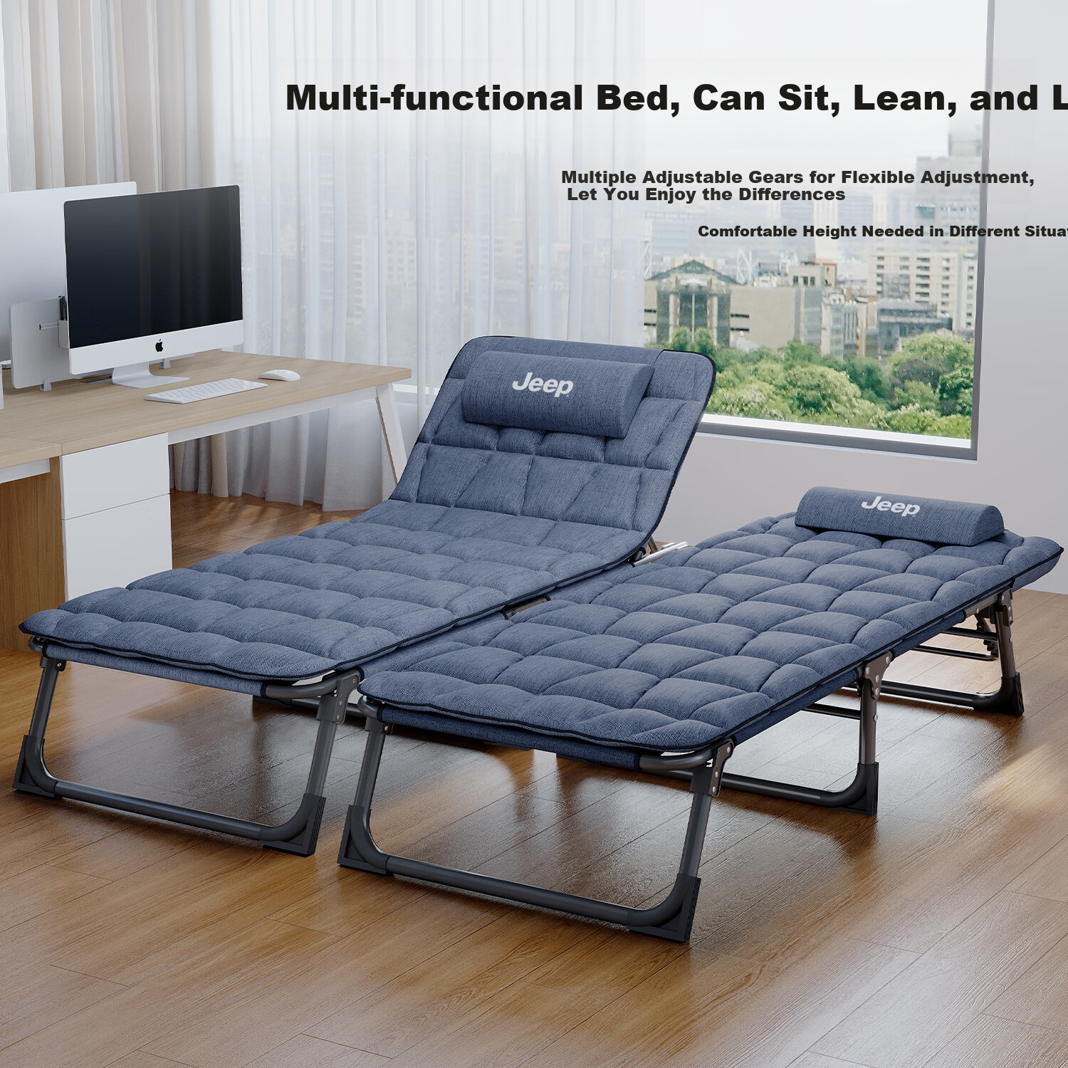 JEEP Folding Bed Lounge Chair Single Bed Office Nap Companion Bed Camp Bed with Comfortable Cotton Pad