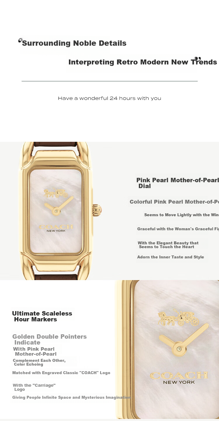 COACH CADIE Series Leather Strap Quartz Women's Watch 14504028, Recommended by Gong Xue'er, Gift/giving 6