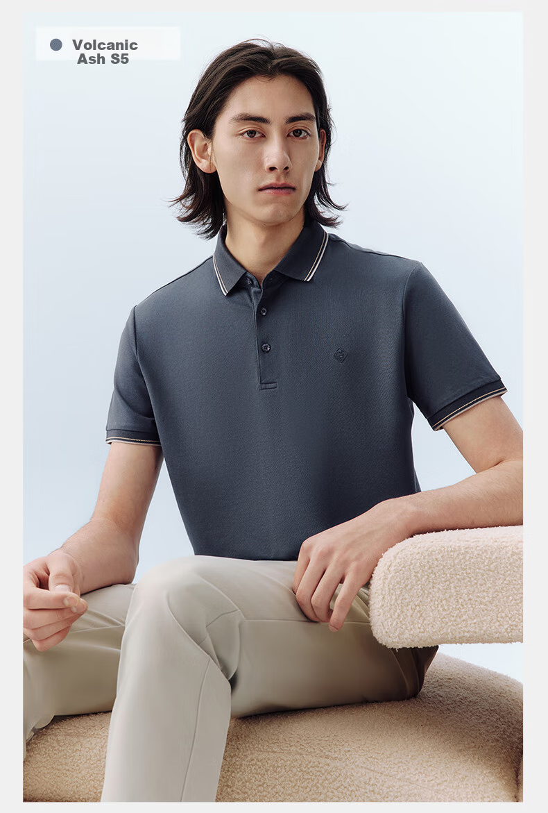 Hodo [Lin Gengxin's Style] Modal Silk Short-Sleeve Cool-Feeling Antibacterial Polo Shirt, Turn-Down Collar T-Shirt 30