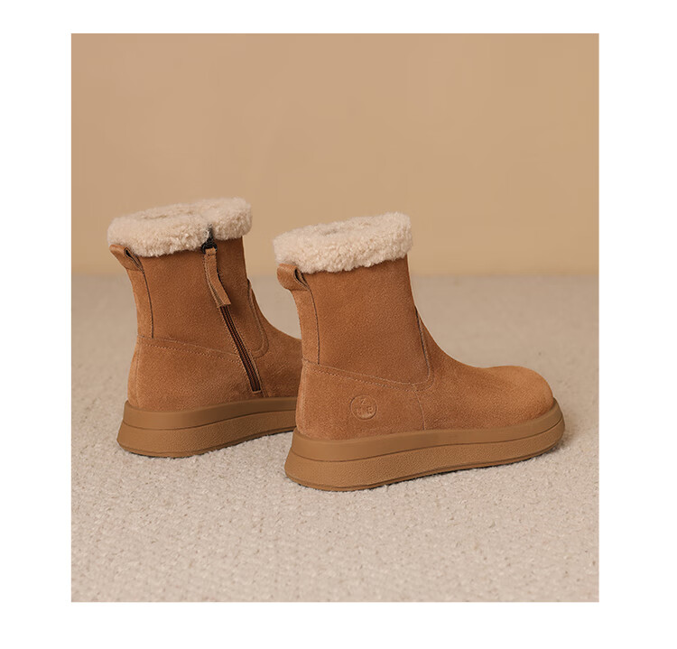 ZHR Women's Snow Boots Thick Sole Warm Casual Short Boots Comfortable Fashion EH209B Camel Size 37 6