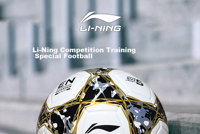 Li-Ning Soccer Ball Size 5 Exam Training Wear-Resistant, Non-Slip Machine-Stitched Yarn Rubber Inner Layer, White Black Gold, LFQK671-1 1